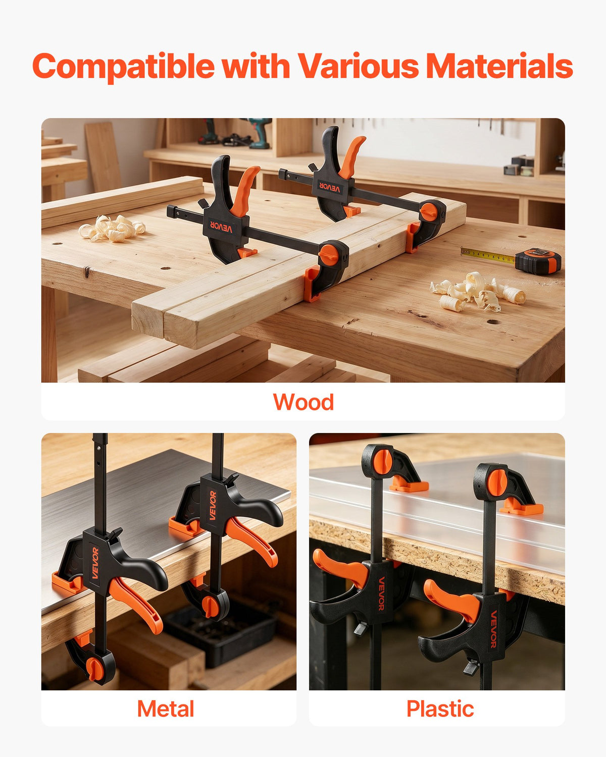 VEVOR Bar Clamps for Woodworking, 8-Pack, 15.24 cm and 30.48 cm, with Spring Clamps, One-Handed Clamp/Spreader, 70 kg Load Limit, Quick Release, Self-Locking Design, for Wood Working and Metal Working