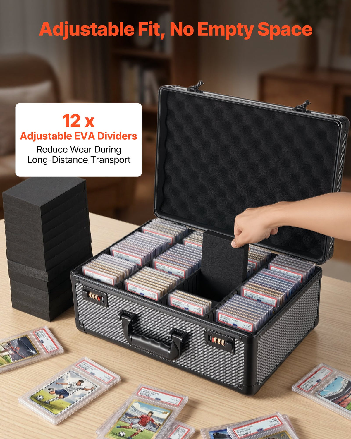 VEVOR Graded Card Case 4 Row 162 PSA Slab Storage Box with Combination Lock, Baseball Sports Trading Cards Holder Collector with 12 Dividers, Holds 130 SGC 115 BGS 585 Top Loaders & 999+ Loose Cards