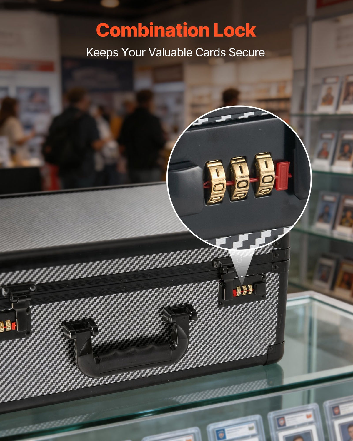 VEVOR Graded Card Case 4 Row 162 PSA Slab Storage Box with Combination Lock, Baseball Sports Trading Cards Holder Collector with 12 Dividers, Holds 130 SGC 115 BGS 585 Top Loaders & 999+ Loose Cards
