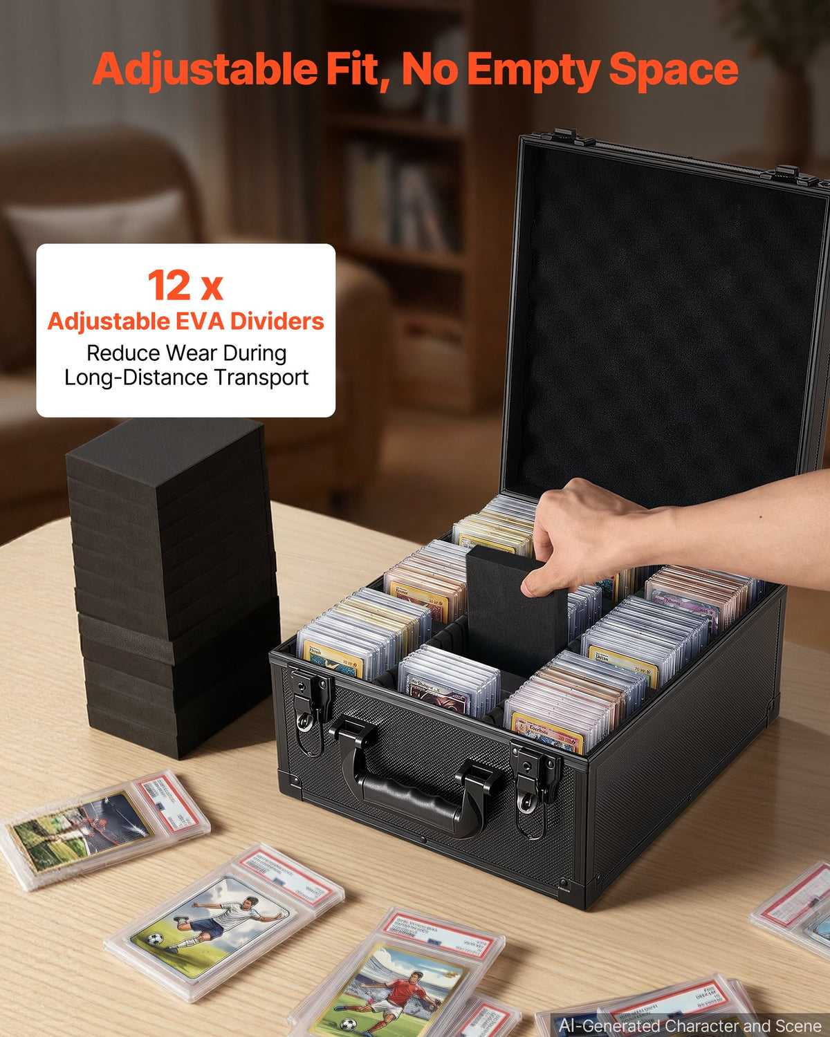 VEVOR Graded Card Case 3 Row 150 PSA Slab Storage Box with Secure Lock, Baseball Sports Trading Cards Holder Collector with 12 Dividers, Key, Holds 100 SGC 80 BGS 500 Top Loaders & 999+ Loose Cards