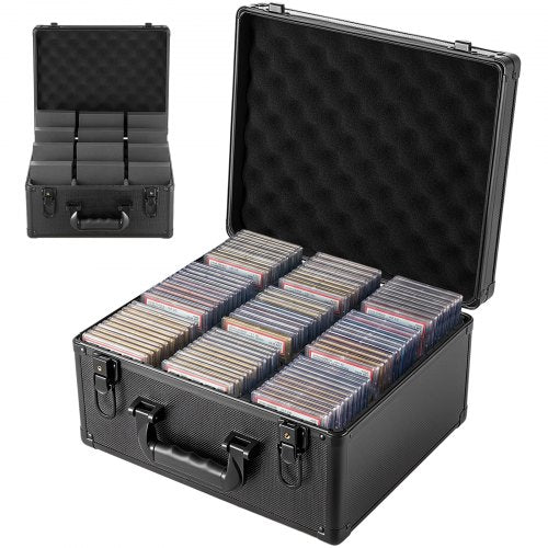 VEVOR Graded Card Case 3 Row 180 PSA Slab Storage Box with Secure Lock, Baseball Sports Trading Cards Holder Collector with 12 Dividers, Key, Holds 120 SGC 100 BGS 520 Top Loaders & 999+ Loose Cards