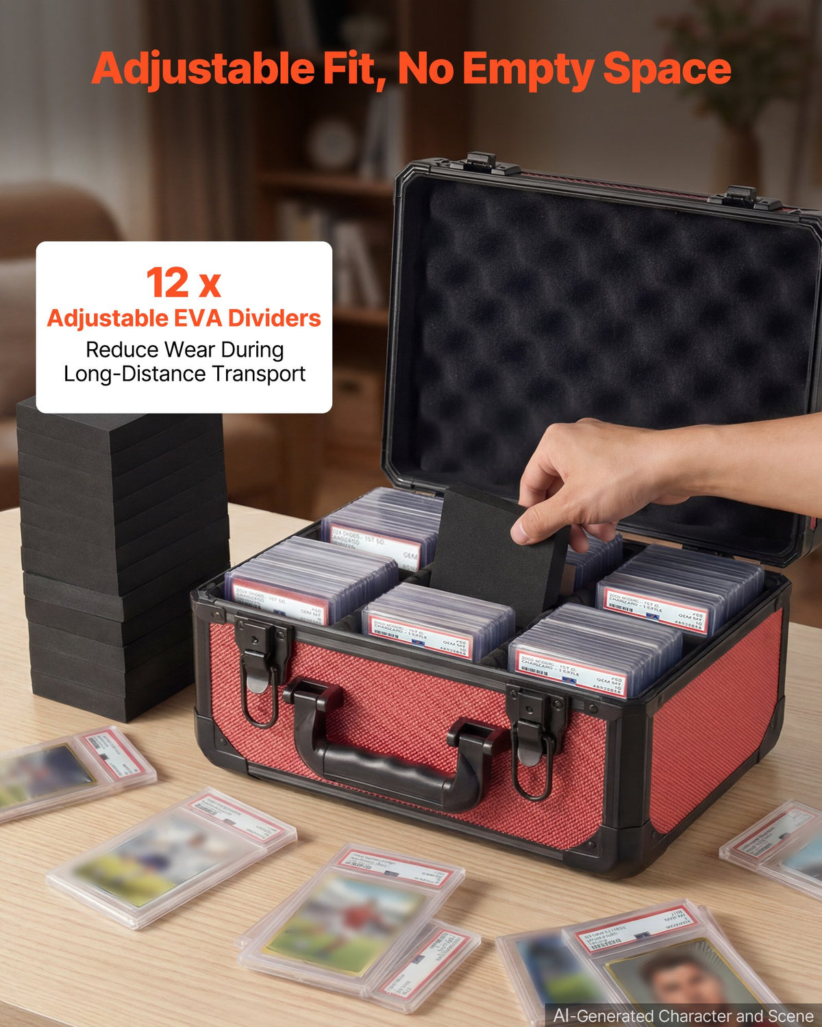 VEVOR Graded Card Case 3 Row 96 PSA Slab Storage Box with Secure Lock, Baseball Sports Trading Cards Holder Collector with 12 Dividers, Key, Holds 76 SGC 68 BGS 348 Top Loaders and 999+ Loose Cards