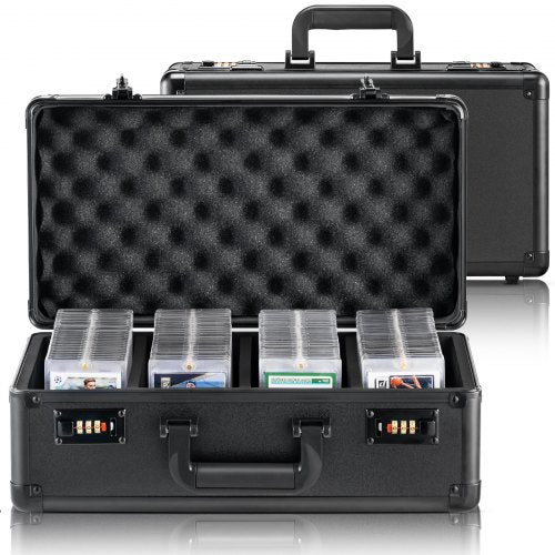 VEVOR Graded Card Storage Box, 4 Slots, Graded Sports Cards Holder Carrying Case with Coded Lock Foam Dividers, for 108 PSA Graded Cards 76 BGS Cards 84 SGC Cards 388 Top Loaders or 999+ Loose Cards
