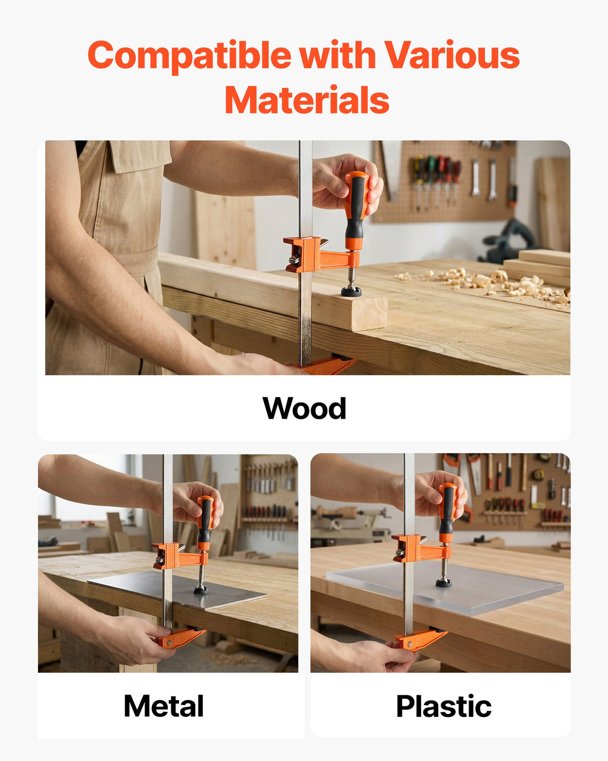 VEVOR Bar Clamps for Woodworking, 8-Pack, 60.96 cm Opening F Clamps, 272 kg Load Limit, with Plastic Pad and Self-Locking Design, Premium Cast Iron and Carbon Steel, for Wood Working and Metal Working