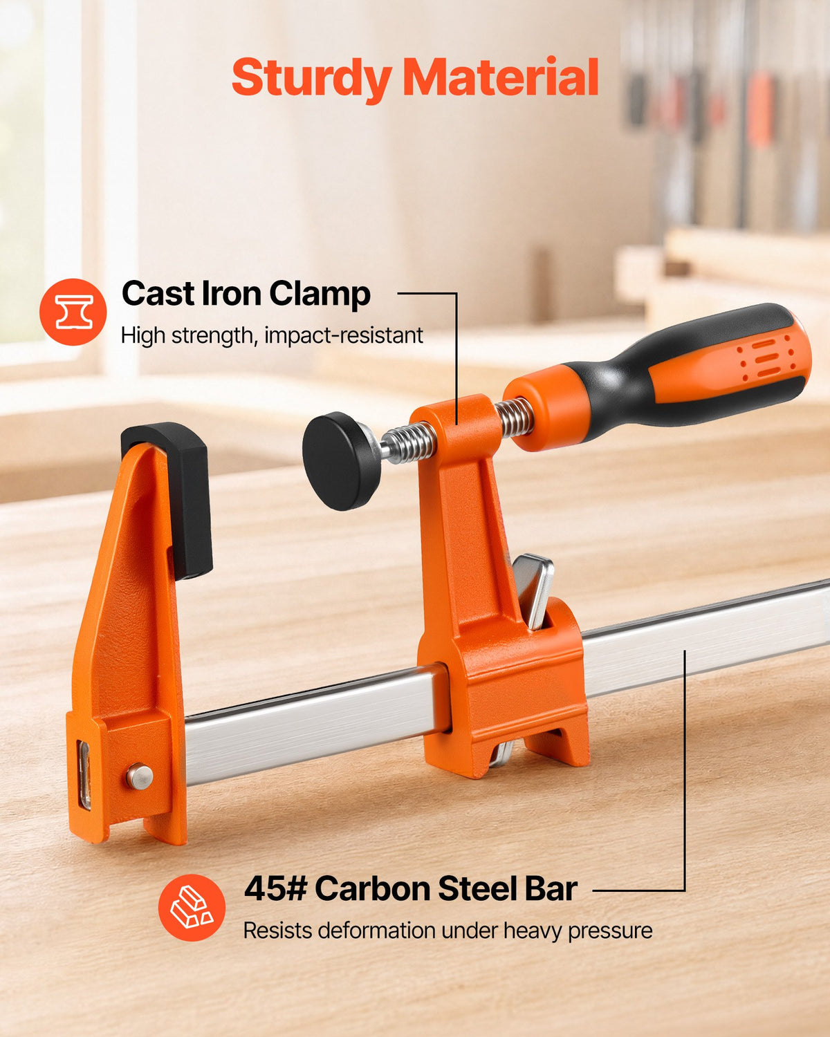 VEVOR Bar Clamps for Woodworking, 8-Pack, 60.96 cm Opening F Clamps, 272 kg Load Limit, with Plastic Pad and Self-Locking Design, Premium Cast Iron and Carbon Steel, for Wood Working and Metal Working