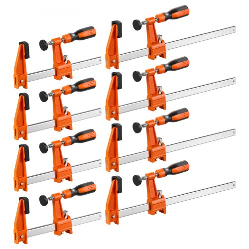 VEVOR Bar Clamps for Woodworking, 8-Pack, 15.24 cm and 30.48 cm F Clamps, 272 kg Load Limit, with Plastic Pad and Self-Locking Design, Malleable Iron and Carbon Steel, for Wood Working Metal Working