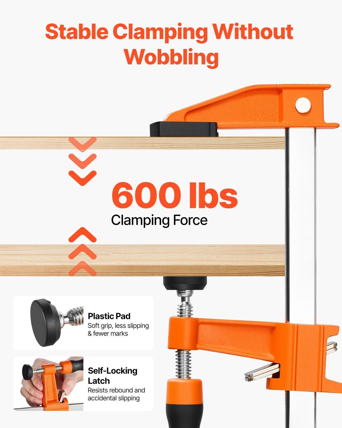 VEVOR Bar Clamps for Woodworking, 8-Pack, 15.24 cm and 30.48 cm F Clamps, 272 kg Load Limit, with Plastic Pad and Self-Locking Design, Malleable Iron and Carbon Steel, for Wood Working Metal Working