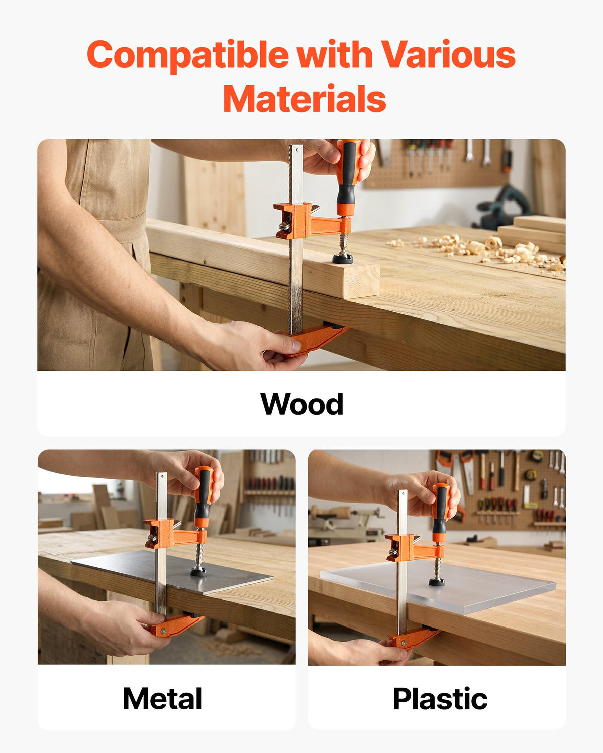 VEVOR Bar Clamps for Woodworking, 8-Pack, 15.24 cm and 30.48 cm F Clamps, 272 kg Load Limit, with Plastic Pad and Self-Locking Design, Malleable Iron and Carbon Steel, for Wood Working Metal Working