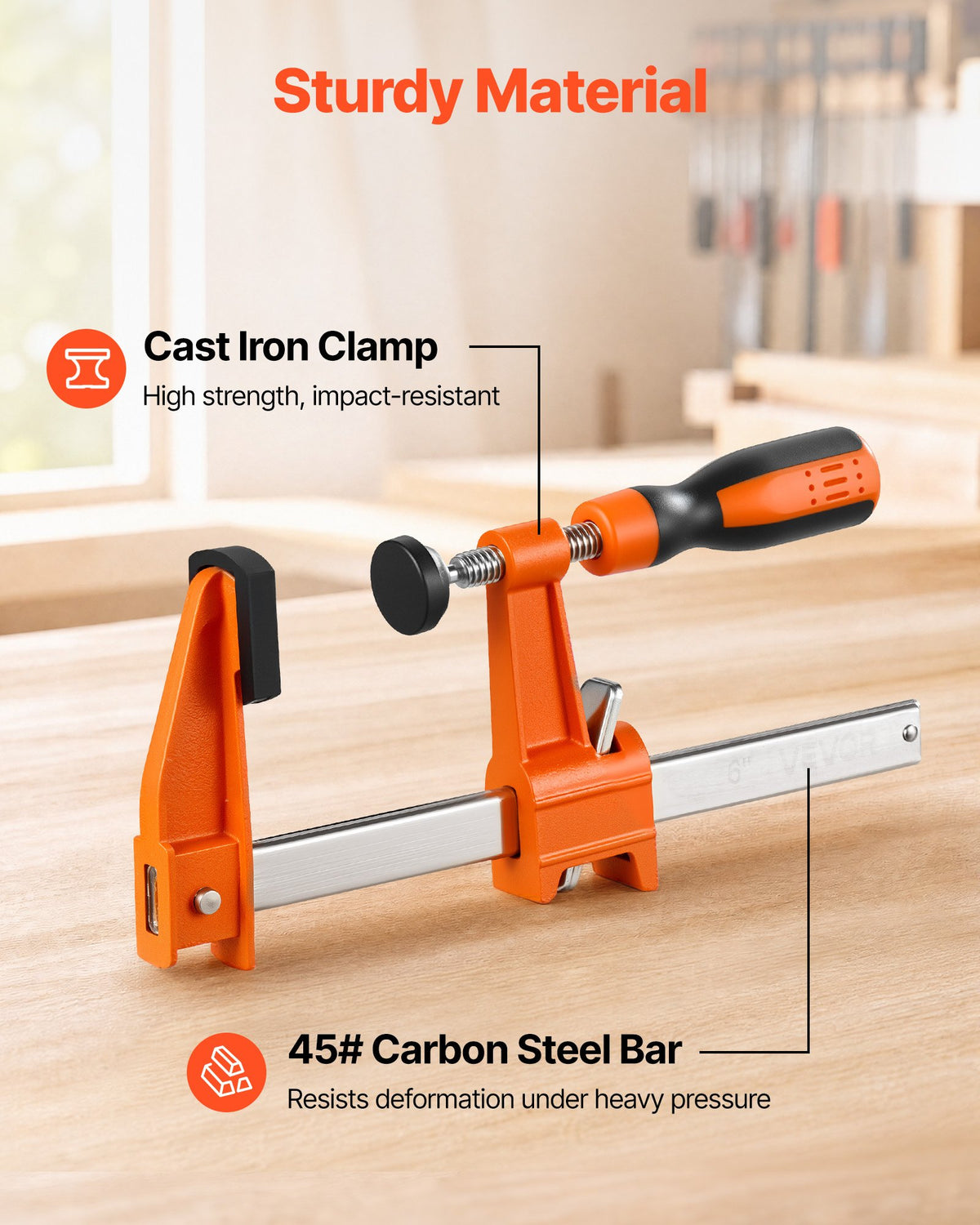 VEVOR Bar Clamps for Woodworking, 8-Pack, 15.24 cm and 30.48 cm F Clamps, 272 kg Load Limit, with Plastic Pad and Self-Locking Design, Malleable Iron and Carbon Steel, for Wood Working Metal Working