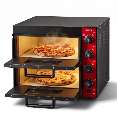 VEVOR Electric Pizza Oven, 2x40.6 cm Double Deck Countertop Pizza Maker for Home Kitchen Restaurant, Heavy-Duty Iron Body, 350℃, Independent Temp & Time Control, 3000W Commercial Cooker, 2 Stones