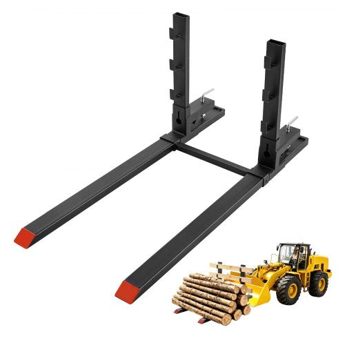 VEVOR Pallet Forks 1814 kg 1524 mm Clamp-On Pallet Forks Anti-Tilt Bar, Tractor Attachment for Skid Steer & Loader Bucket, Adjustable Stabilizer Bar, Heavy-Duty Reinforced Bucket Fork, Orange Tips