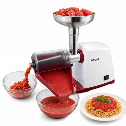 VEVOR Electric Tomato Strainer 800W Max (Rated Power: 150W) Sauce Maker, 40 kg/H For Purees, Strawberry, Salsa, Stainless Steel Tomato Food Mill Press Machine, 1mm, 1.5mm, 3mm & 6mm Screens, White