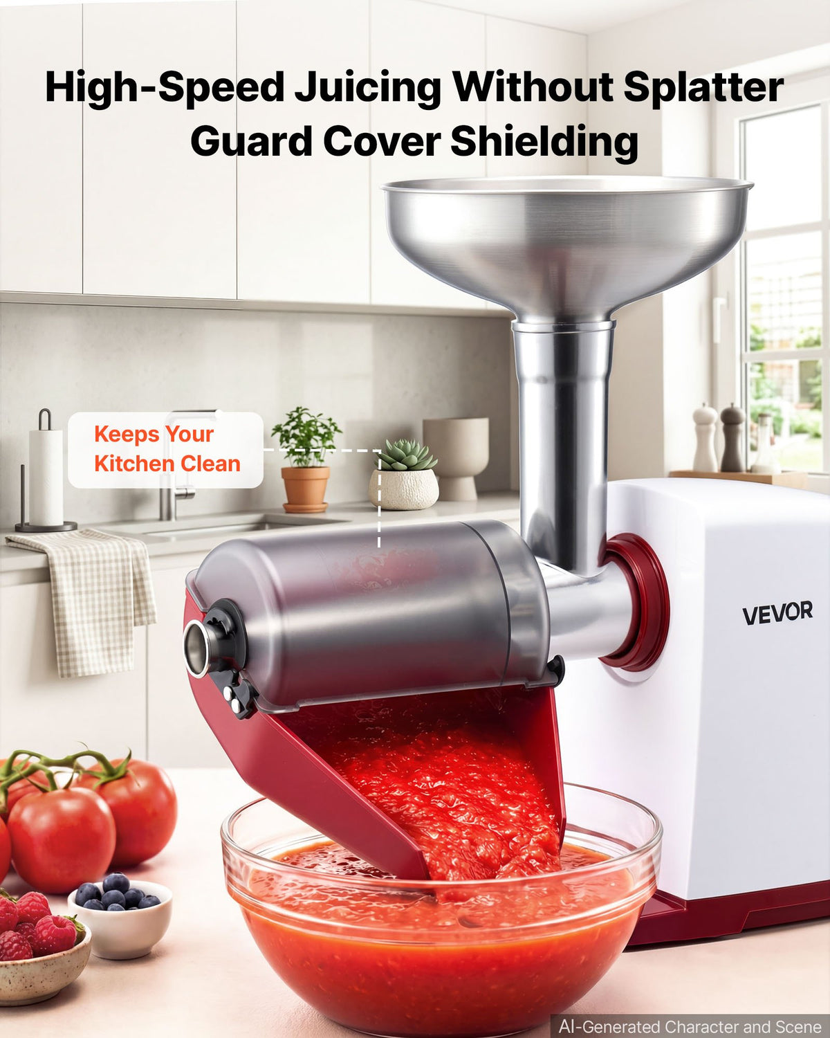 VEVOR Electric Tomato Strainer 800W Max (Rated Power: 150W) Sauce Maker, 40 kg/H For Purees, Strawberry, Salsa, Stainless Steel Tomato Food Mill Press Machine, 1mm, 1.5mm, 3mm & 6mm Screens, White