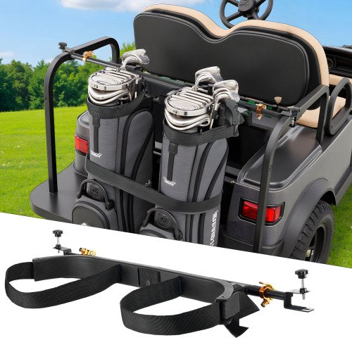 VEVOR Golf Cart Bag Holder, 1370 x 195 x 60.5 mm, Compatible with Most 2+2 Golf Cart Rear Seat with 1.2-Inch Square Tubes, Adjustable Rear Seat Carts Club Holder with Strap, No Drilling Required
