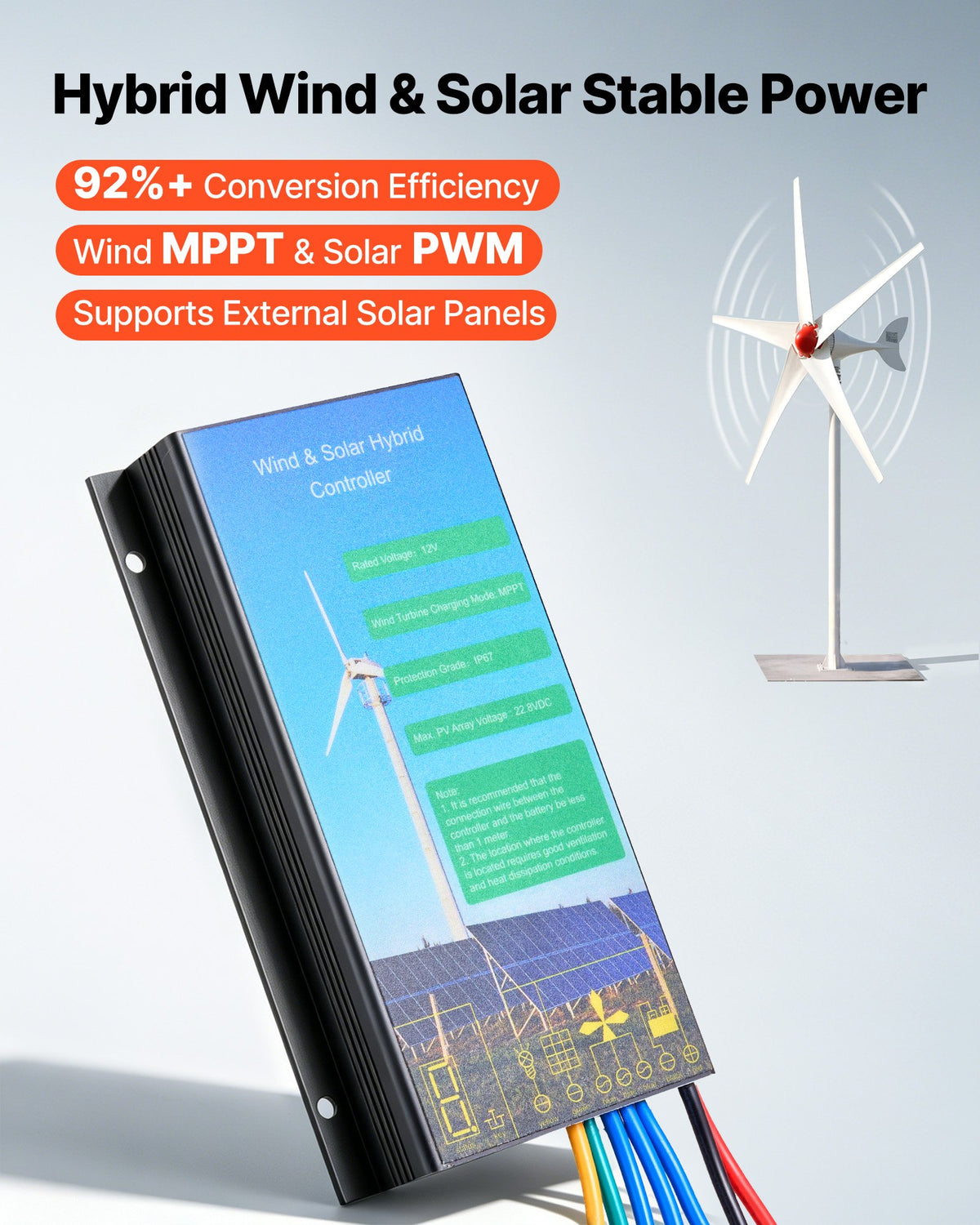 VEVOR 800W 12V Wind Turbine Generator, 5-Blade Wind Turbine Kit with Wind & Solar Hybrid Controller, Efficient 3-Phase AC Permanent Wind Power Generator for RV Boat Home Farm (Tower Pole Not Included)