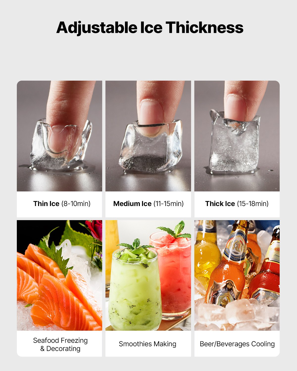 VEVOR Commercial Ice Maker Machine - Head, 163 KG/Day Stainless Steel Ice Machine with Self-Cleaning, 156 PCS Ice Tray, Adjustable Thickness, Ideal for Restaurant Bar Cafe Hotel - Head Only