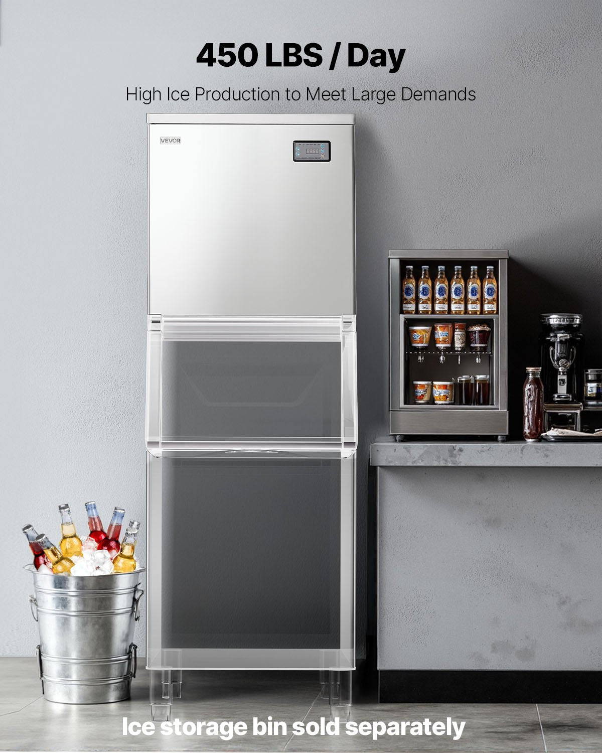 VEVOR Commercial Ice Maker Machine - Head, 204 kg/Day Stainless Steel Ice Machine with Scheduled Ice-Making, Self-Cleaning, Adjustable Thickness, Ideal for Restaurant Bar Cafe Hotel - Head Only