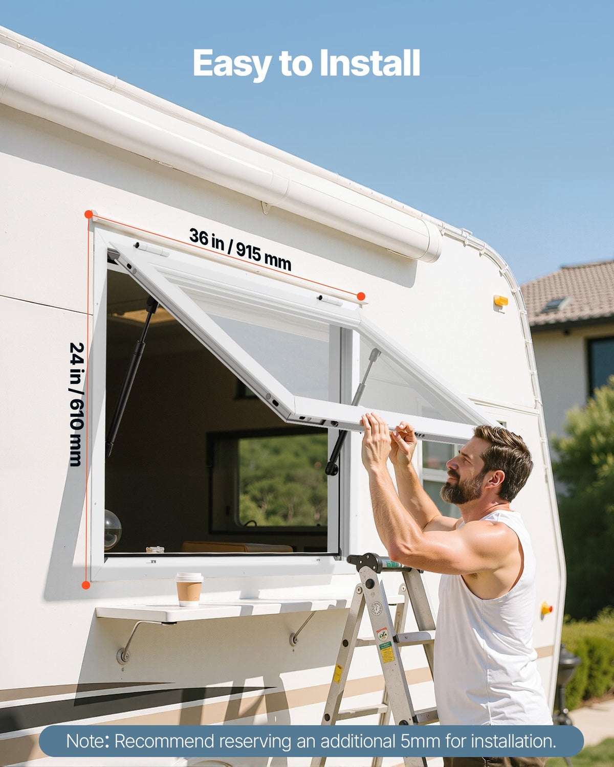 VEVOR Concession Window 92x61 cm, Aluminum Alloy Frame Service Window for Food Truck, Up to 85 Degrees Stand Serving Window with Awning Door and Drag Hook, Rainwater Resistant for Concession Trailers