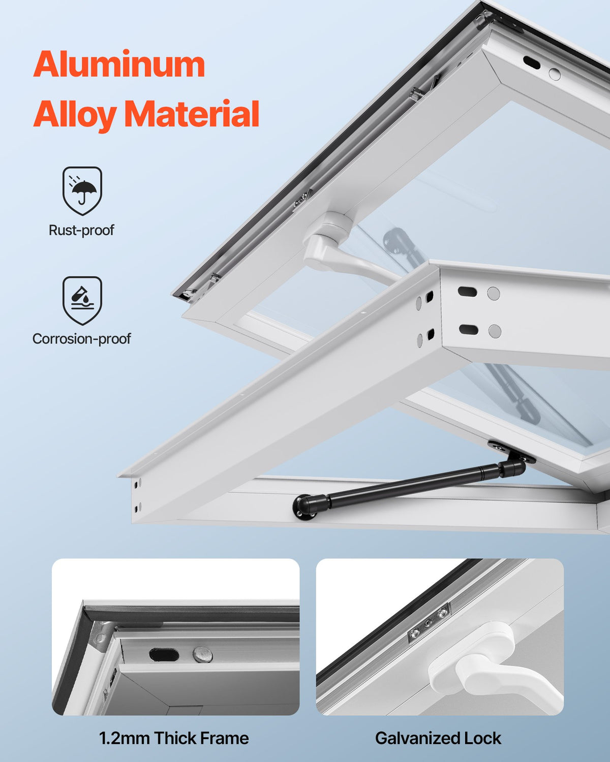 VEVOR Concession Window 92x61 cm, Aluminum Alloy Frame Service Window for Food Truck, Up to 85 Degrees Stand Serving Window with Awning Door and Drag Hook, Rainwater Resistant for Concession Trailers