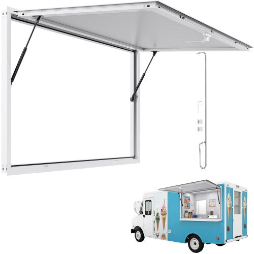 VEVOR Concession Window 152x92 cm, Aluminum Alloy Frame Service Window for Food Truck, Up to 85 Degrees Stand Serving Window with Awning Door and Drag Hook, Rainwater Resistant for Concession Trailer