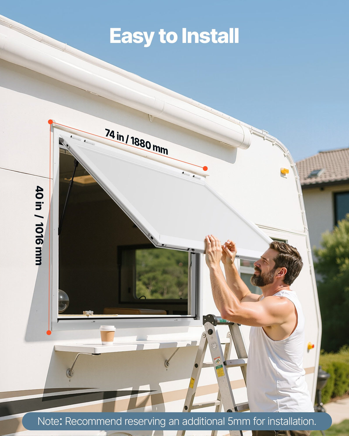 VEVOR Concession Window 188x102cm, Aluminum Alloy Frame Service Window for Food Truck, Up to 85 Degrees Stand Serving Window with Awning Door and Drag Hook, Rainwater Resistant for Concession Trailer