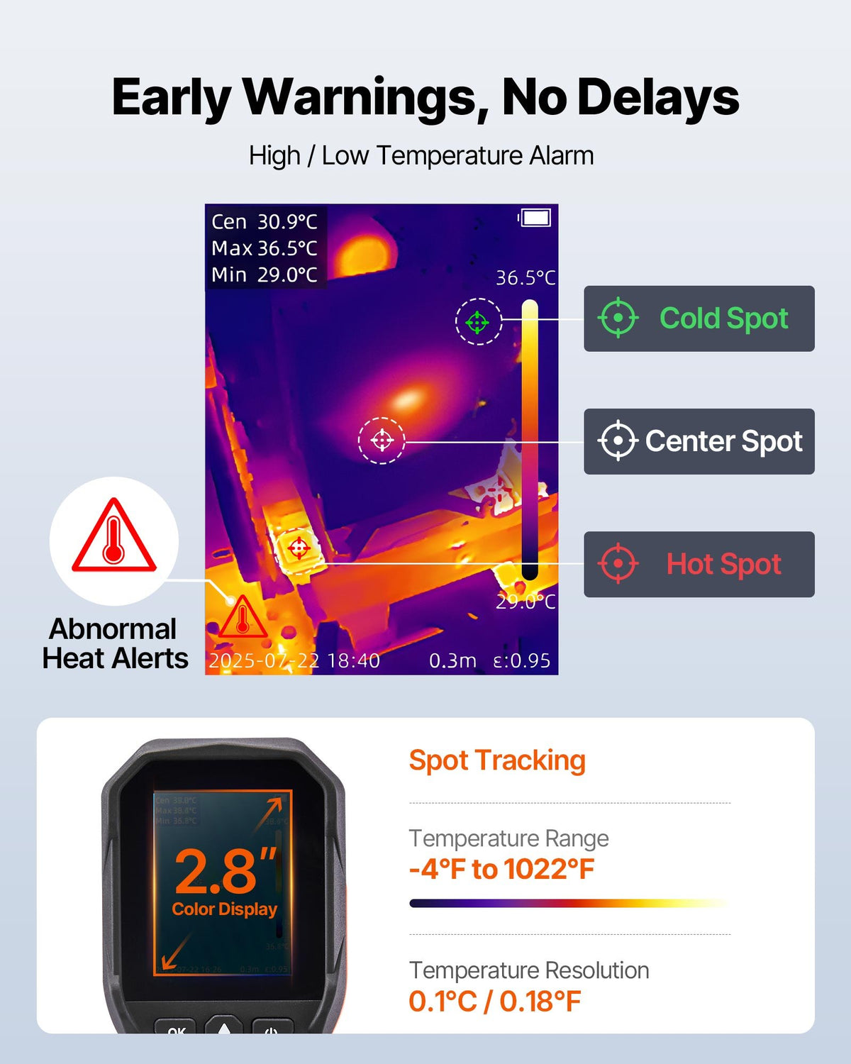 VEVOR Thermal Camera, 320 x 240 TISR Super Resolution, Thermal Imaging Camera with 2MP Visual Camera, 160 x 120 IR Resolution, 25 HZ Refresh Rate, -4°F to 1022°F, 4 Image Modes & 6 Color Palettes