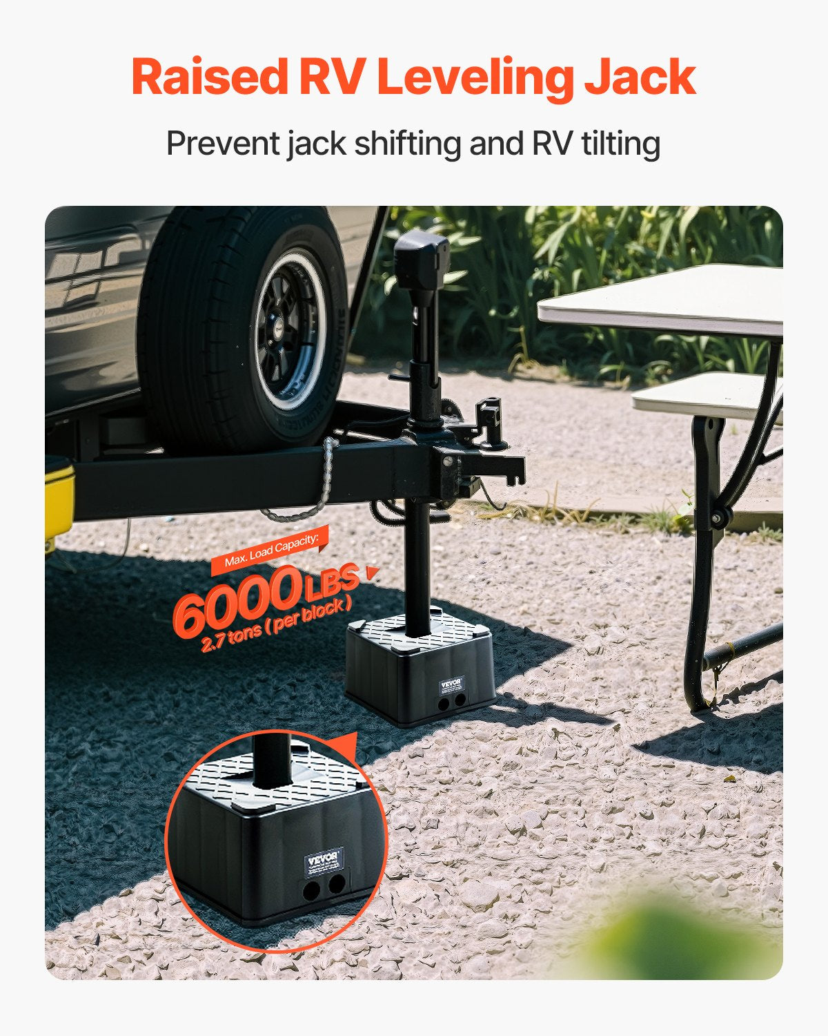 VEVOR Trailer Jack Block, 6" High Heavy Duty RV Leveling Block with 6000 lbs Capacity, RV Jack Stand, Motorcycle Stand, Stool, Camper Accessories for Travel Trailers, 5th Wheels Class A/C Motorhomes