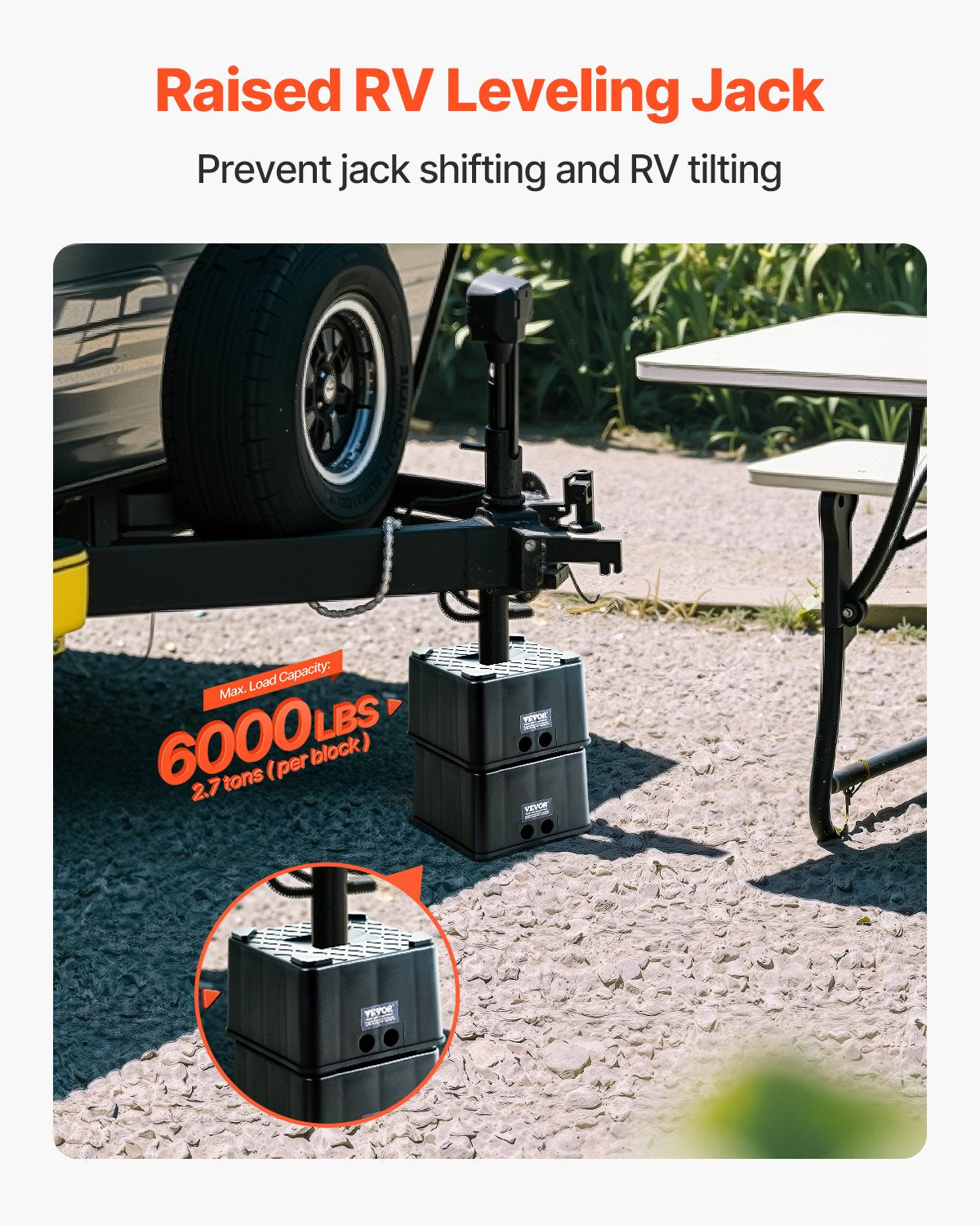 VEVOR Trailer Jack Blocks, 6" High Heavy Duty RV Leveling Blocks, Each with 6000 lbs Capacity, as RV Jack Stand, Stool, Camper Accessories, for Travel Trailers, 5th Wheels Class A/C Motorhomes, 2 Pcs