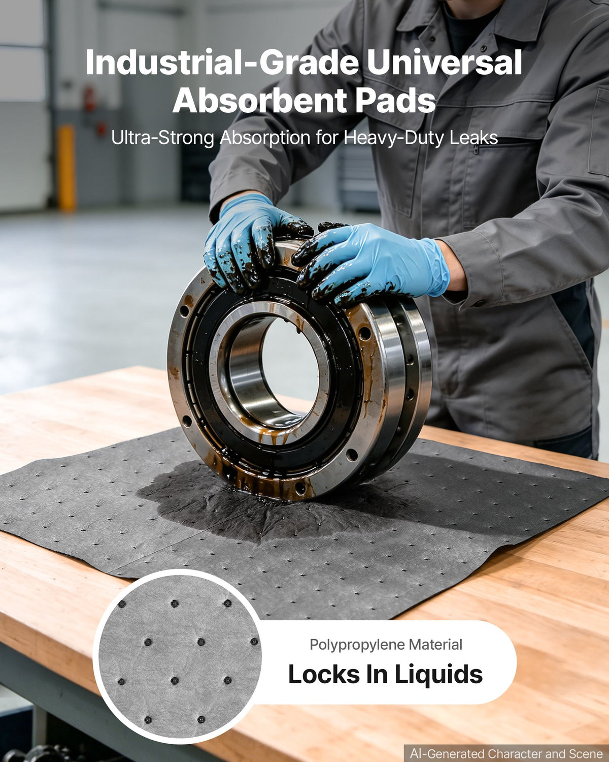 VEVOR Oil & Water Absorbent Pads, 33x25 cm 100-Pack, Heavy-Duty Spill Absorbing Pads, Universal for Gasoline/Engine Oil/Water/Coolant, Durable PP Spill Control Mats for Garage Workshop Factory