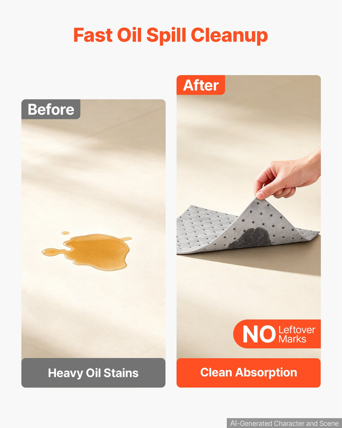 VEVOR Oil & Water Absorbent Pads, 33x25 cm 100-Pack, Heavy-Duty Spill Absorbing Pads, Universal for Gasoline/Engine Oil/Water/Coolant, Durable PP Spill Control Mats for Garage Workshop Factory