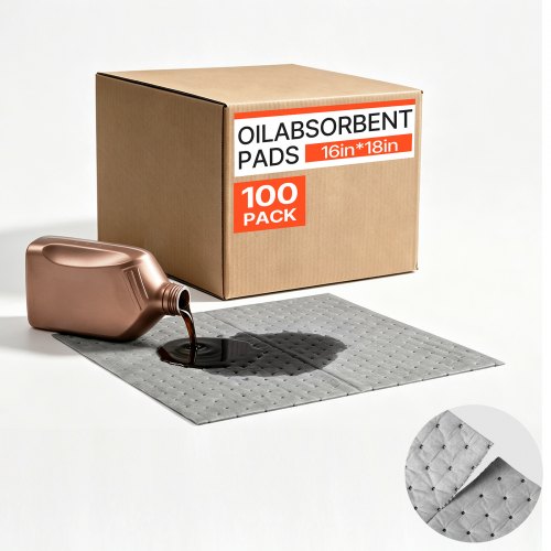 VEVOR Oil & Water Absorbent Pads, 41x46 cm 100-Pack, Heavy-Duty Spill Absorbing Pads, Universal for Gasoline/Engine Oil/Water/Coolant, Durable PP Spill Control Mats for Garage Workshop Factory