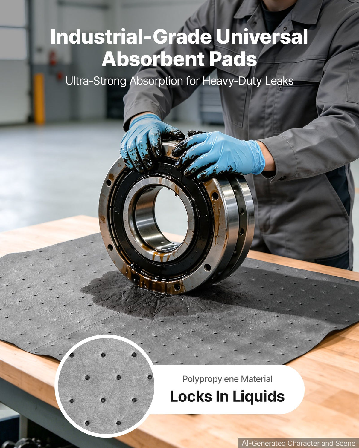 VEVOR Oil & Water Absorbent Pads, 41x46 cm 100-Pack, Heavy-Duty Spill Absorbing Pads, Universal for Gasoline/Engine Oil/Water/Coolant, Durable PP Spill Control Mats for Garage Workshop Factory