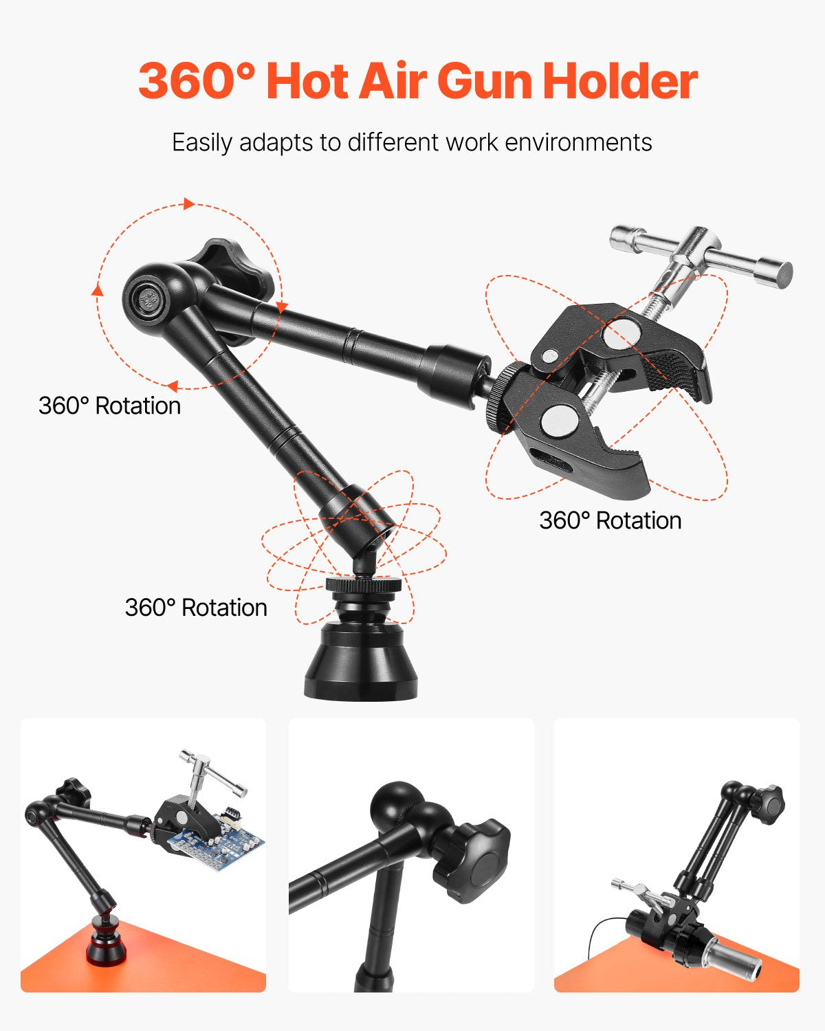 VEVOR Magnetic Helping Hands Soldering Station, Third Hand Soldering Tool with 3X LED Magnifying Lamp, 4 PCB Holders & 360 Hot Air Gun Holder, Heavy-Duty Base Station for Electronic Repair Craft Hobby