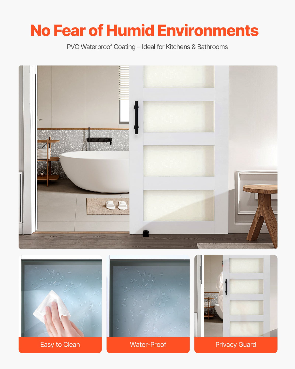 VEVOR Sliding Barn Door, 813 x 2134mm, High-Strength MDF Panel and Glass, Barn Door with Hardware Kit, Water-Proof PVC Surface, Easy to Install, H-Frame, Smoothly and Quietly Sliding for Living Room