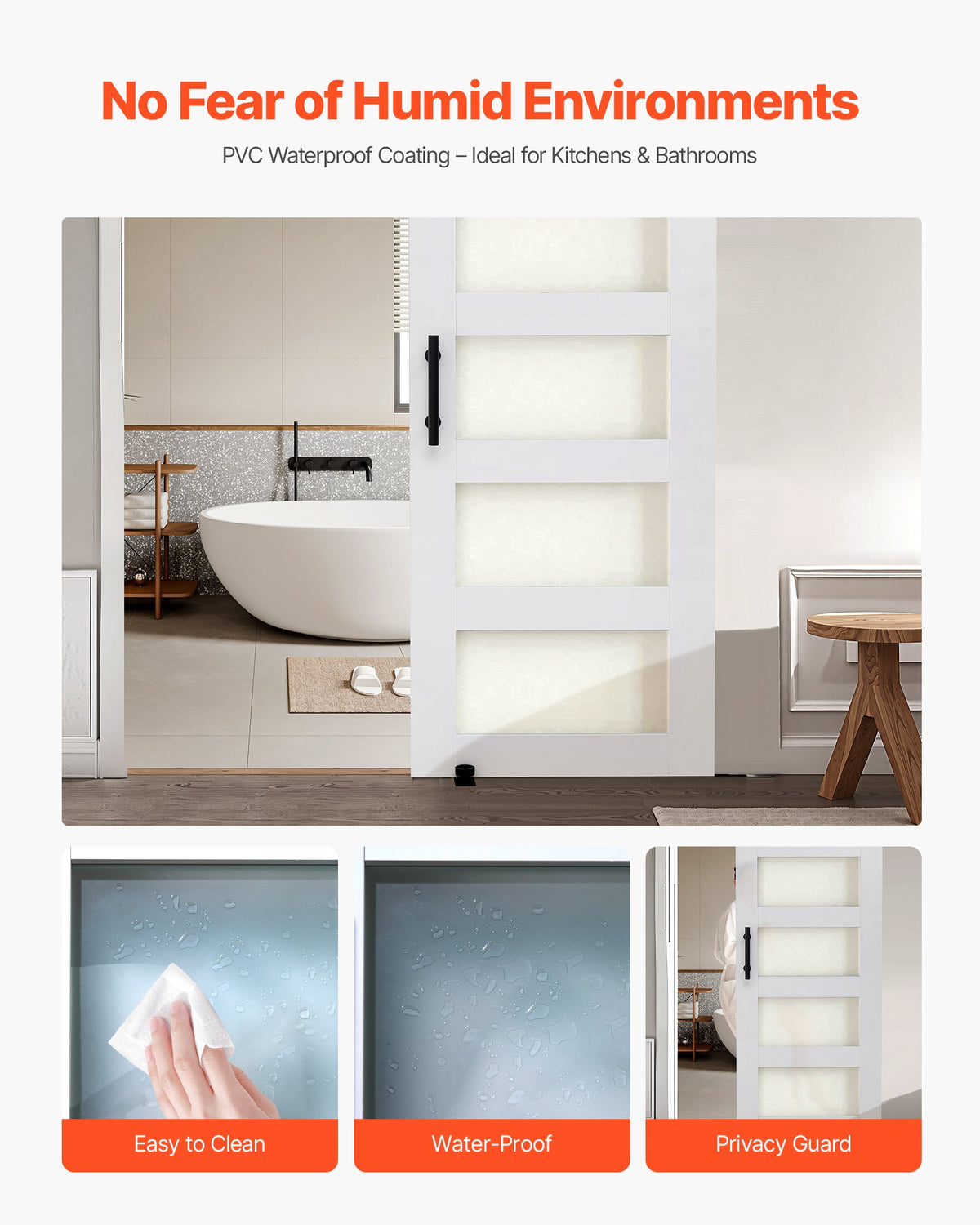 VEVOR Sliding Barn Door, 762 x 2134mm, High-Strength MDF Panel and Glass, Barn Door with Hardware Kit, Water-Proof PVC Surface, Easy to Install, H-Frame, Smoothly and Quietly Sliding for Living Room