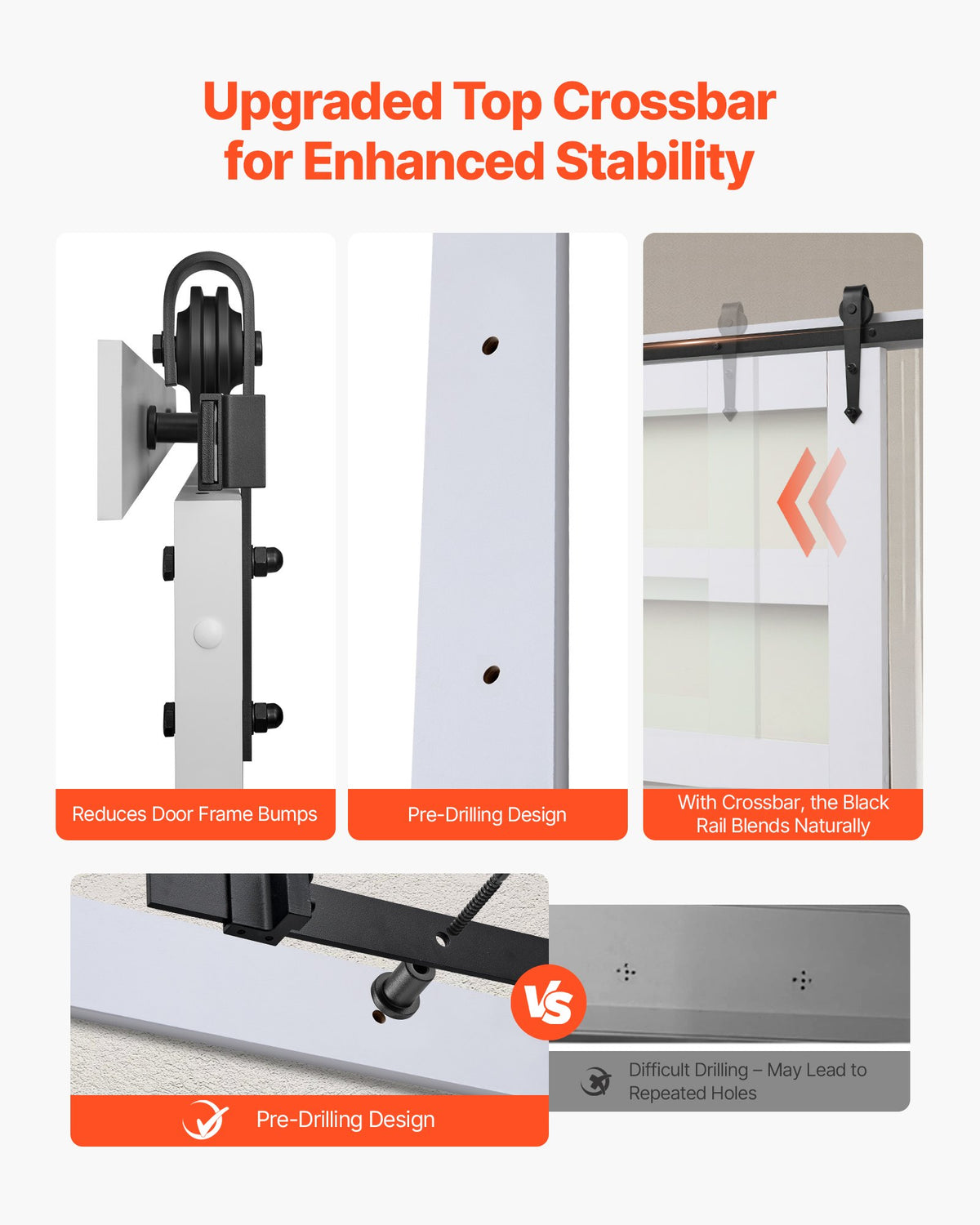 VEVOR Sliding Barn Door, 762 x 2134mm, High-Strength MDF Panel and Glass, Barn Door with Hardware Kit, Water-Proof PVC Surface, Easy to Install, H-Frame, Smoothly and Quietly Sliding for Living Room