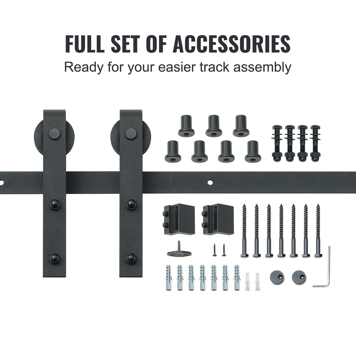 VEVOR 8FT Sliding Barn Door Hardware Kit, 149.7 kg Loading Heavy Duty Barn Door Track Kit for Single Door, Fit 112.8-131.1 cm Wide and 3.3-4.6 cm Thick Door Panel, with Smooth & Silent Pulley (J Shape)