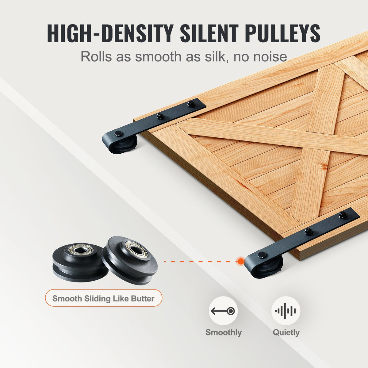 VEVOR 8FT Sliding Barn Door Hardware Kit, 149.7 kg Loading Heavy Duty Barn Door Track Kit for Single Door, Fit 112.8-131.1 cm Wide and 3.3-4.6 cm Thick Door Panel, with Smooth & Silent Pulley (J Shape)