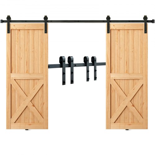 VEVOR 243.8 cm Sliding Barn Door Hardware Kit, 149.7 kg Heavy Duty Barn Door Track Kit for Double Doors, Fit 112-131cm Total Width and 3.3-4.6cm Thick 2 Door Panels, with Smooth & Silent Pulley (J Shape)