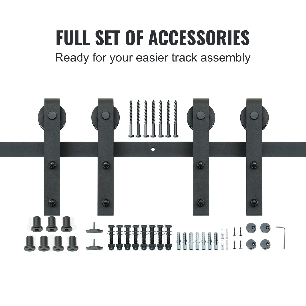VEVOR 243.8 cm Sliding Barn Door Hardware Kit, 149.7 kg Heavy Duty Barn Door Track Kit for Double Doors, Fit 112-131cm Total Width and 3.3-4.6cm Thick 2 Door Panels, with Smooth & Silent Pulley (J Shape)