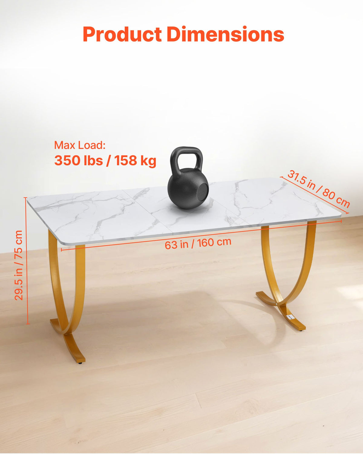 VEVOR Executive Desk, 160 cm W x 80 cm D Large Office Desk, Modern Computer Table Conference Meeting Room Table, Business Furniture Enlarged Desktop for Home Office, White and Gold