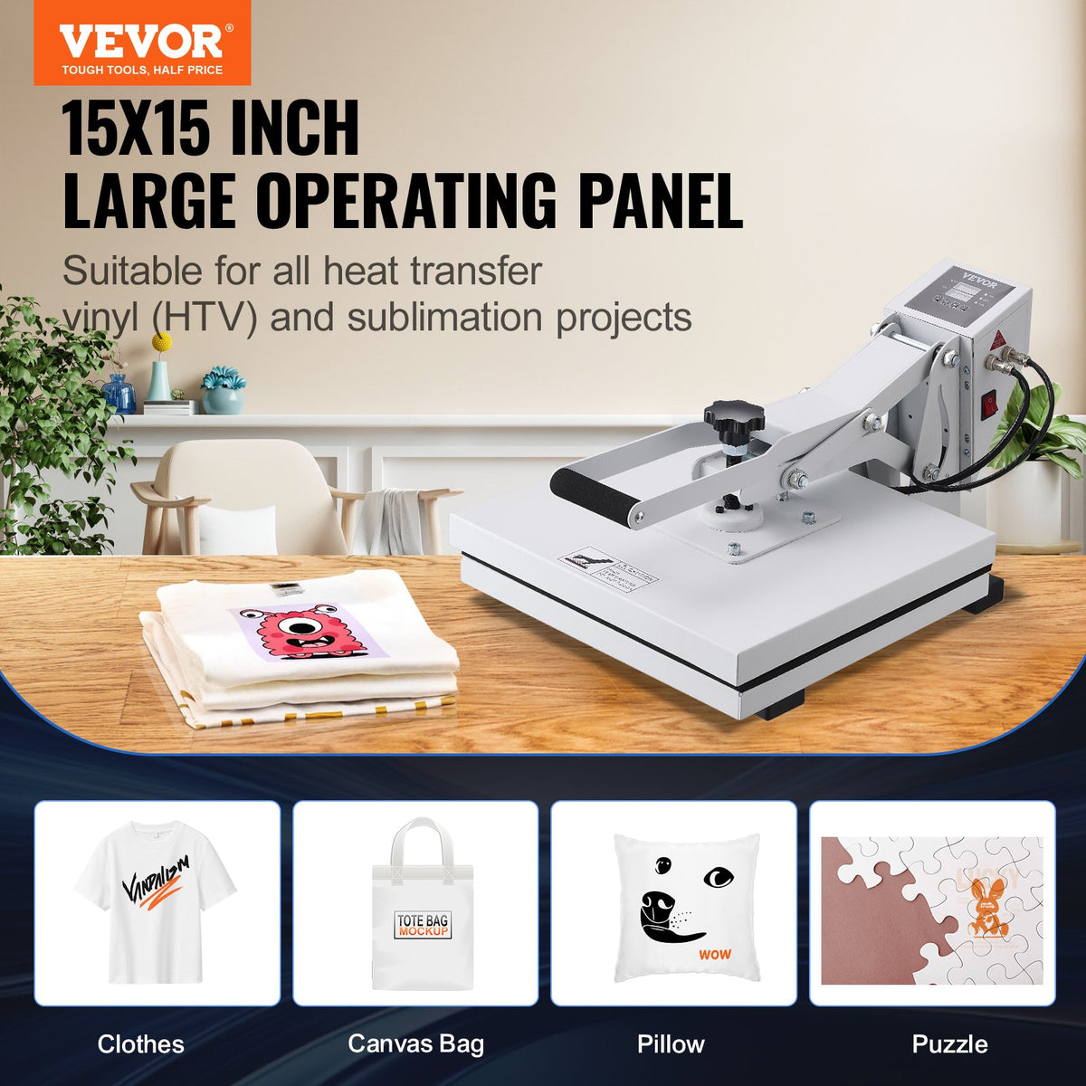VEVOR Heat Press Machine 38 x 38 cm Heat Transfer Machine for T-Shirt White, for Heat Transfer Vinyl, Fast Heating High Pressure Heat Press, Power Digital Industrial Sublimation Printer, Easy to Use