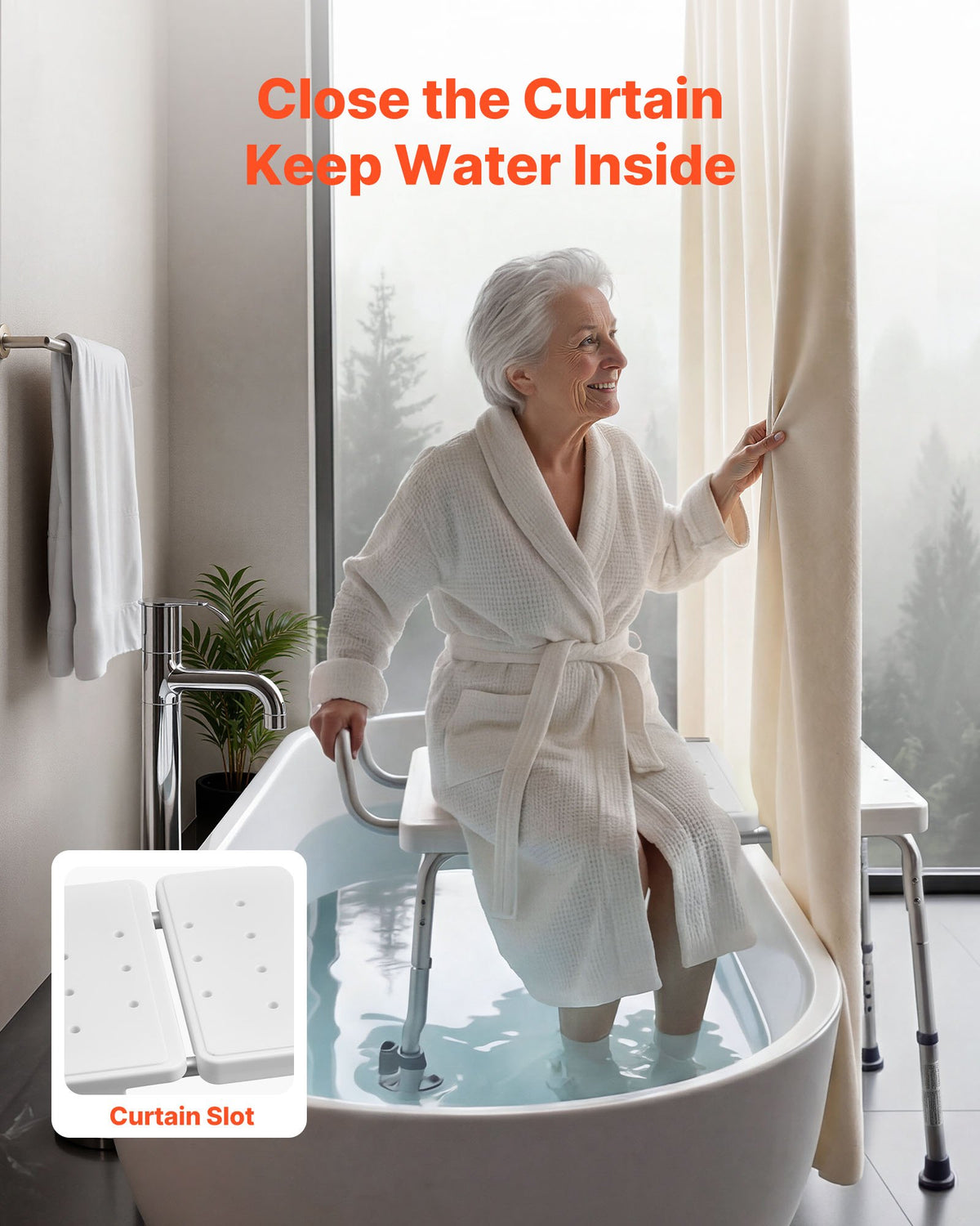 VEVOR Tub Transfer Bench for Bathtub, 400 lbs Capacity Heavy Duty Shower Chair with Arm, Backrest and Curtain Slot, Height Adjustable Shower Bench Bath Seat for Adults, Seniors, Elderly and Disabled