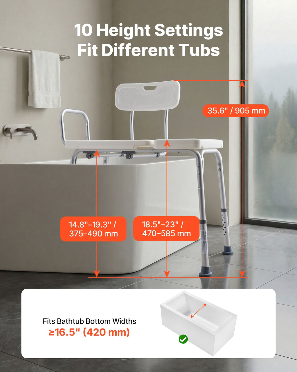 VEVOR Tub Transfer Bench for Bathtub, 400 lbs Capacity Heavy Duty Shower Chair with Arm, Backrest and Curtain Slot, Height Adjustable Shower Bench Bath Seat for Adults, Seniors, Elderly and Disabled
