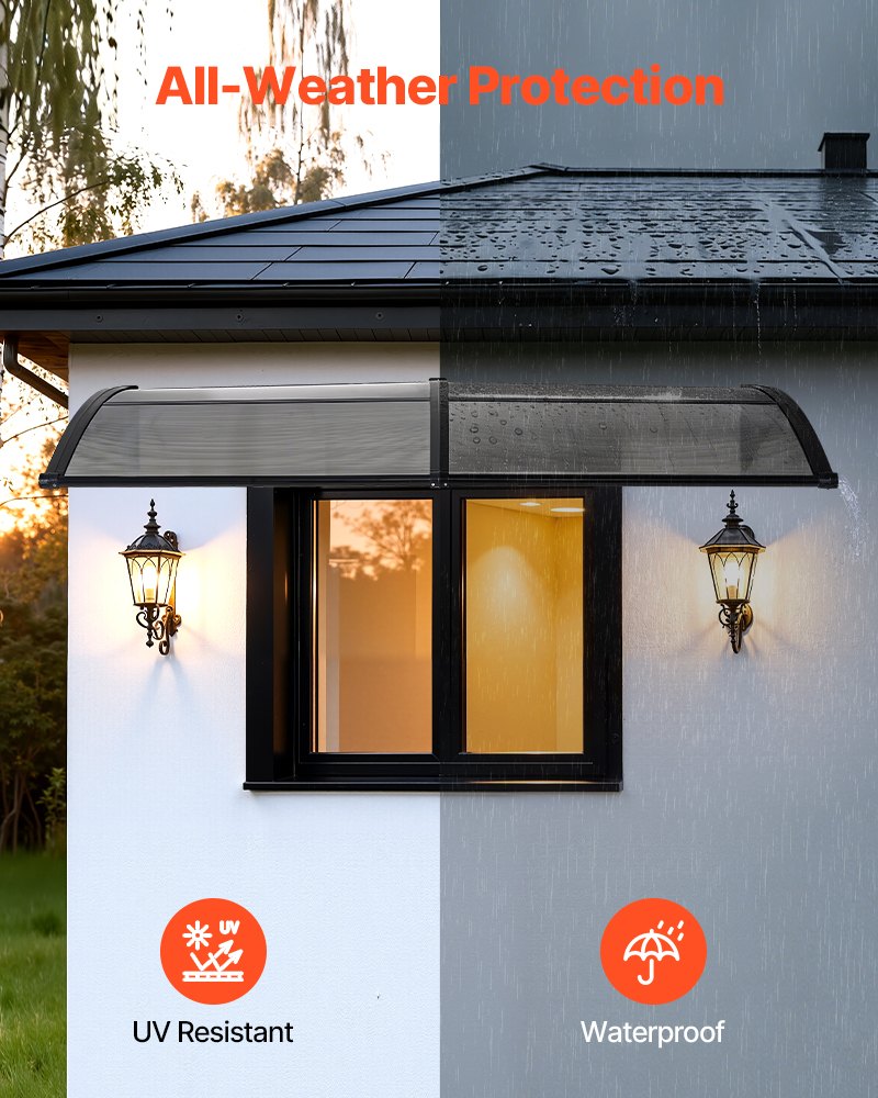 VEVOR Awnings for Door Entrance, 38 x 78 in, Exterior Front Door Window Awnings with Drainage & ABS Bracket, Rain Snow Sun Protection, Overhang Polycarbonate Door Canopy for Porch Patio, Smoky Gray