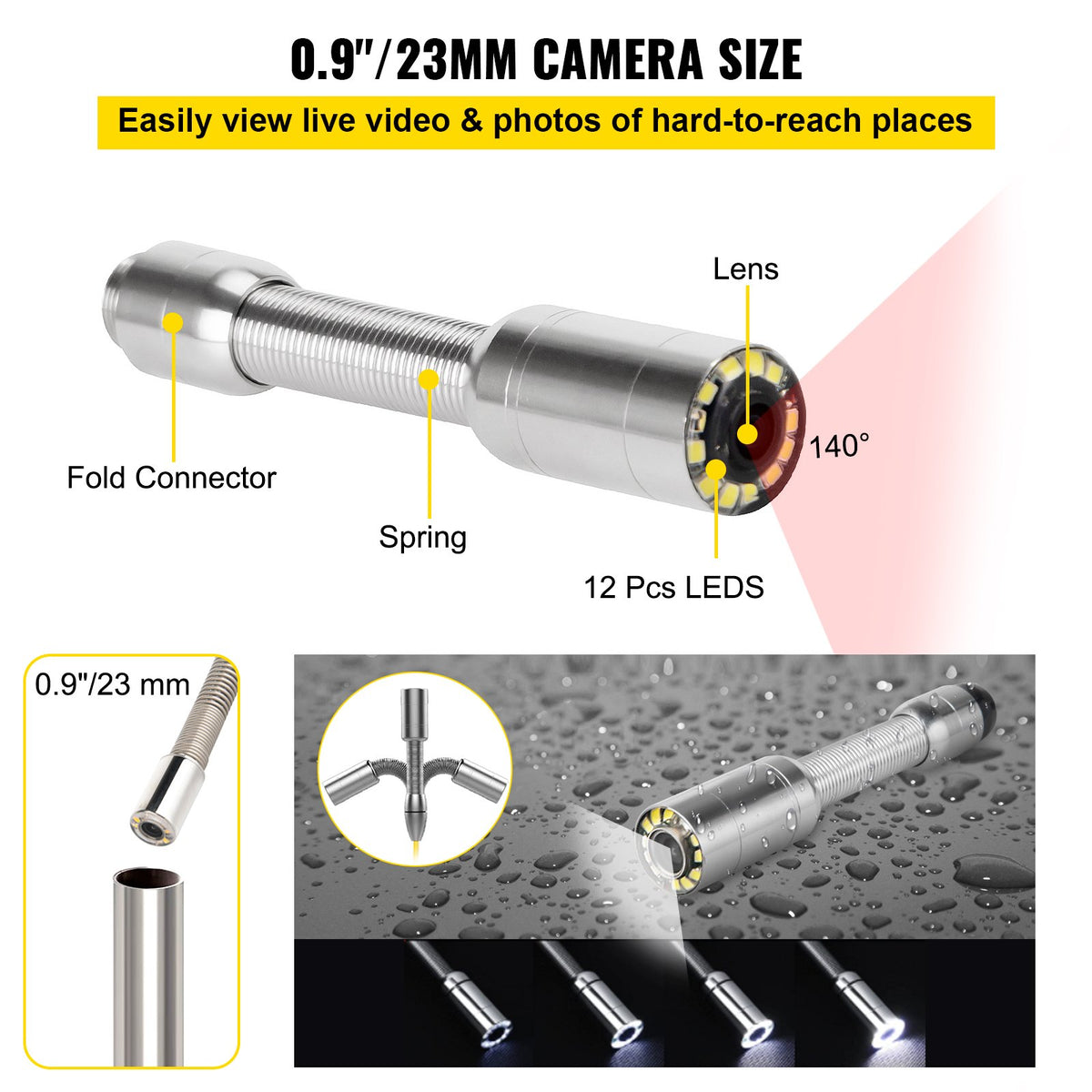 VEVOR Sewer Camera, Pipe Inspection Camera 30M, Sewer Inspection Video Camera 7” Monitor Pipeline Inspection Camera Drain Camera Industrial Endoscope HD DVR Recorder with 8GB Card