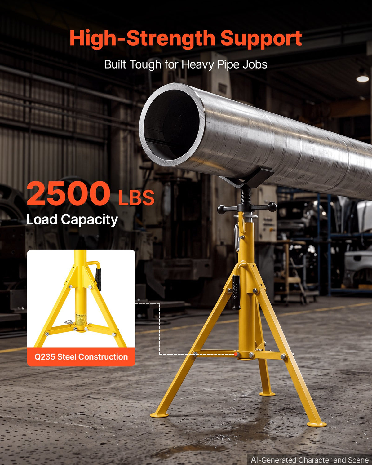 VEVOR V-Head Pipe Stand for 3.2–305 mm Pipes, Heavy-Duty 1134 kg Capacity, Adjustable Height 71–132 cm, Portable Folding Support Stand for Welding, Cutting & Versatile Piping Projects