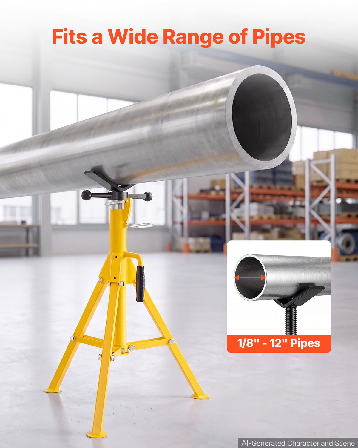 VEVOR V-Head Pipe Stand for 3.2–305 mm Pipes, Heavy-Duty 1134 kg Capacity, Adjustable Height 71–132 cm, Portable Folding Support Stand for Welding, Cutting & Versatile Piping Projects