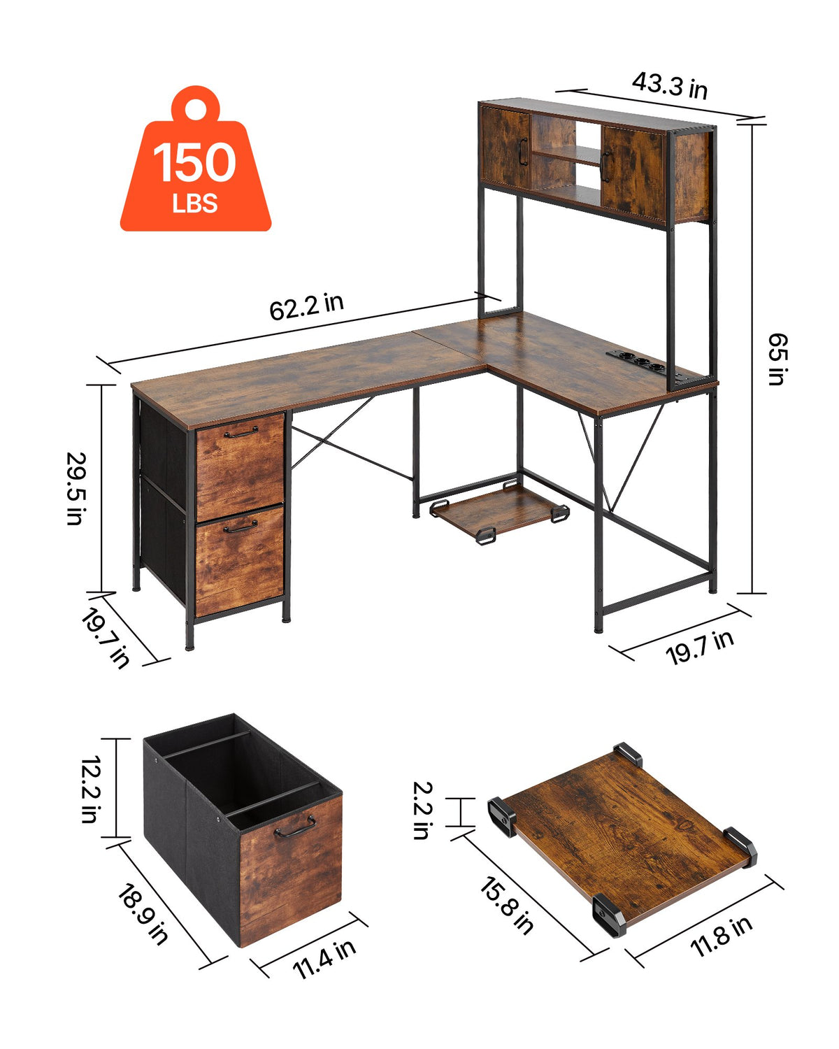 VEVOR L-Shaped Gaming Desk with LED Lights