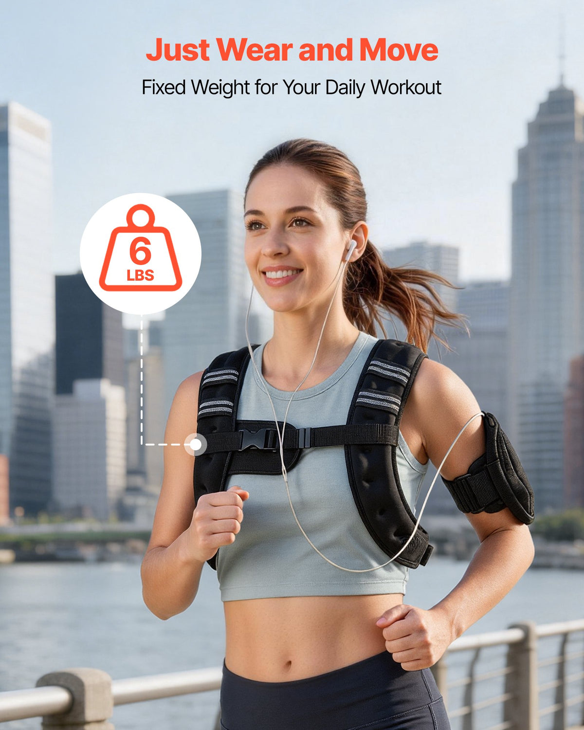 VEVOR Weighted Vest, 2.8 kg Body Weight Vest for Men Women, with Reflective Stripe, Adjustable Buckle, Workout Equipment for Strength Training, Running, Jogging, Fitness, Muscle Building, Weight Loss